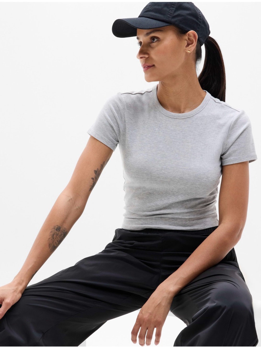 Athleta signature rib crop tee- Light Gray NWOT